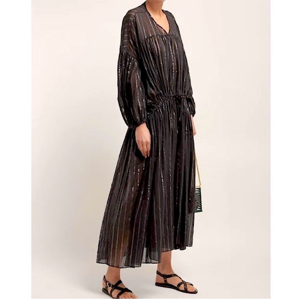 Love Binetti long sleeve cotton metallic thread maxi dress drawstring MEDIUM